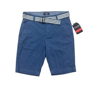 CHAPS Boys Shorts With Belt Sz 10 Stretch Twill‎ Blue Flat Front Pockets NWT $36